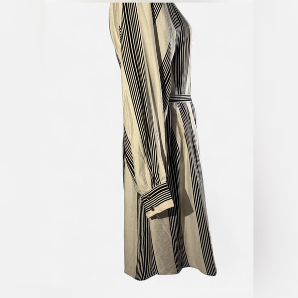 H&M Black and Cream Striped Long Sleeve Dress -Size L - Picture 3 of 8